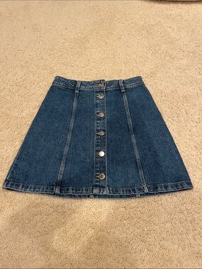 Divided Dark Blue Button-Front Denim Skater Skirt